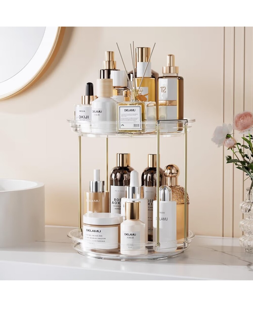 Gold & White Women’s Skincare Set Organizer Display